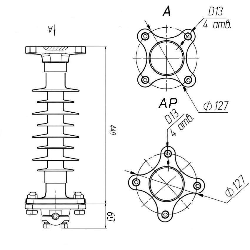 Чертеж шинной опоры ШОП-35 УХЛ1
